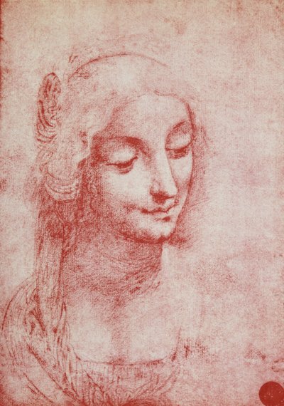 女性の頭（紙に赤いチョーク） 作： Leonardo da Vinci